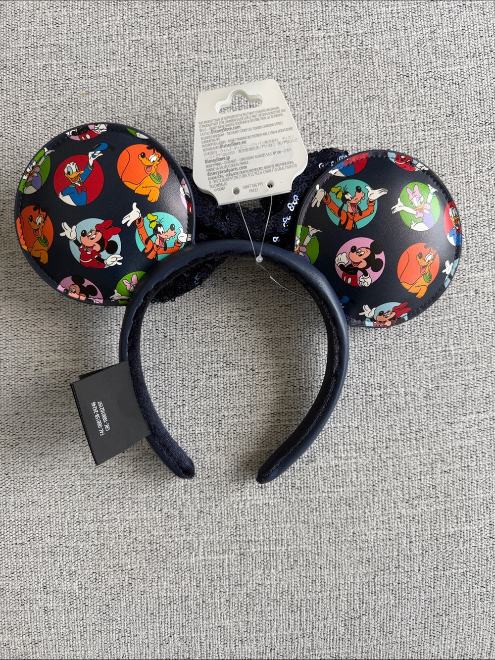 Disney Navy Sequin Bow Minnie Ear Headband with Character Print Ears - Picture 2 of 4
